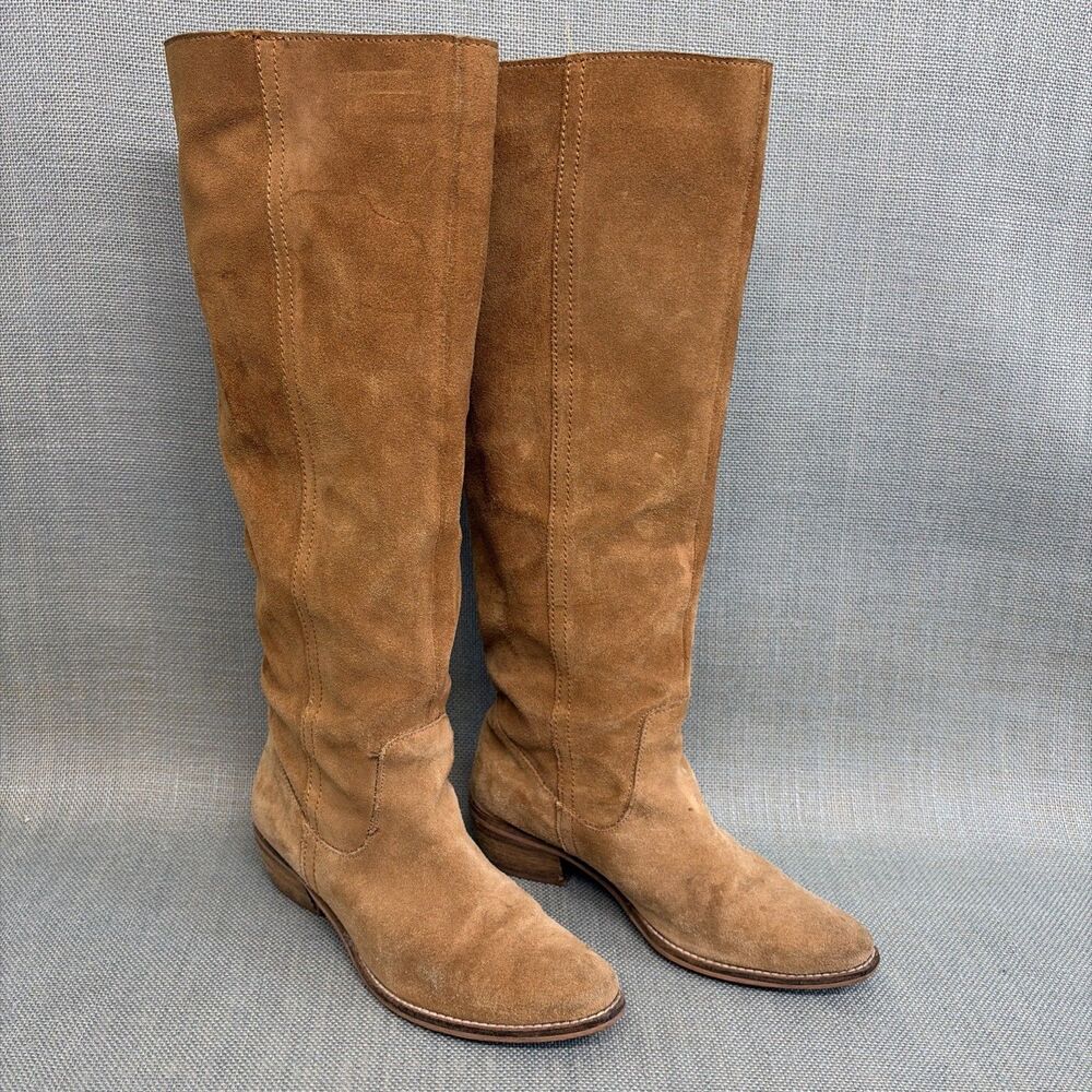 Diba True "Pro Gress” Tan Suede Tall Riding Boots Size 6.5 Western Cowboy Up